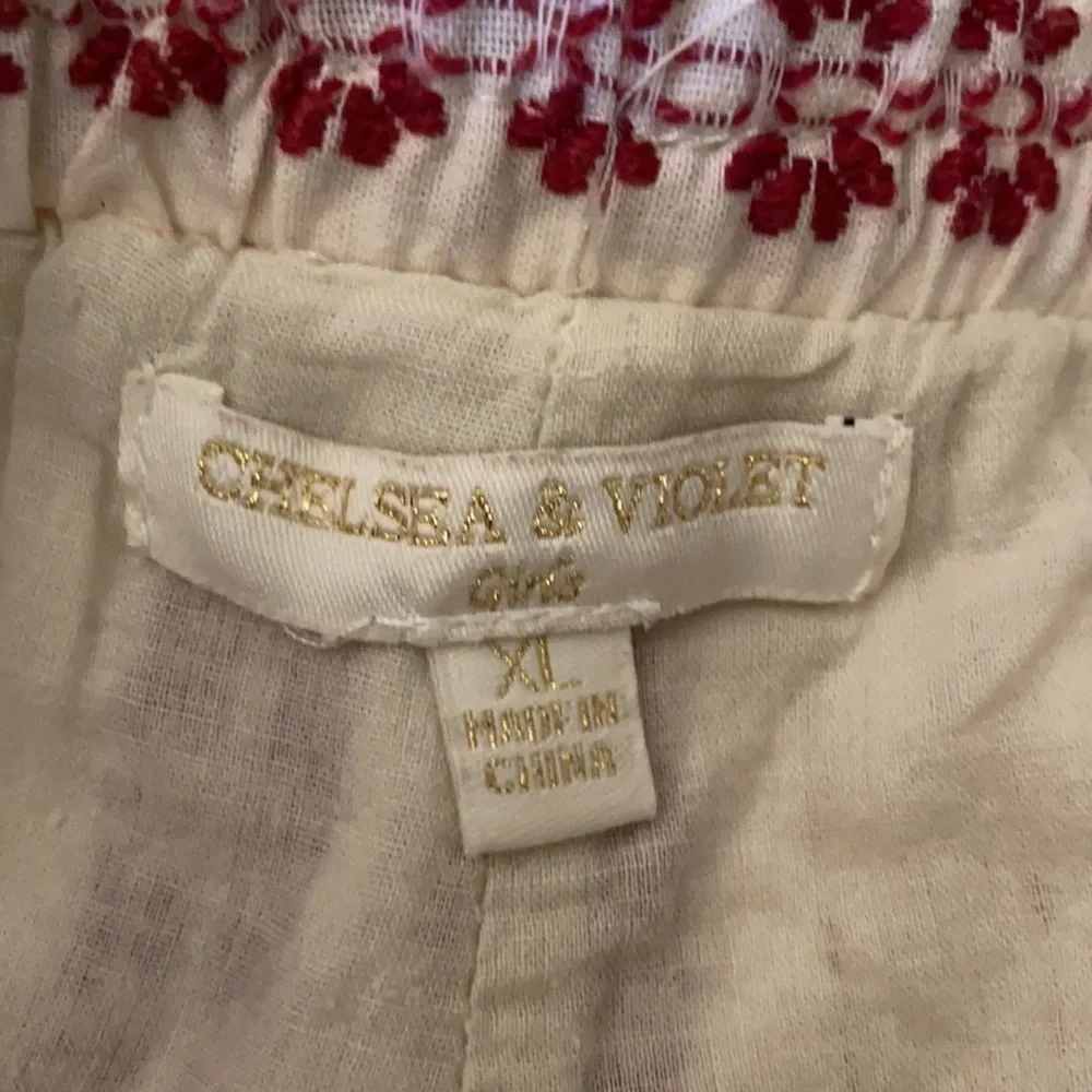 Chelsea and Violet red & cream linen pajama set